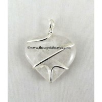 Crystal Quartz Cage Wrapped Hearts Pendant